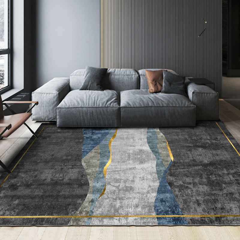 Lisslune | Steampunk Living Room Carpet Dark Color Line Art Abstract Carpet Polyester Non-Slip Background Carpet for Living Room