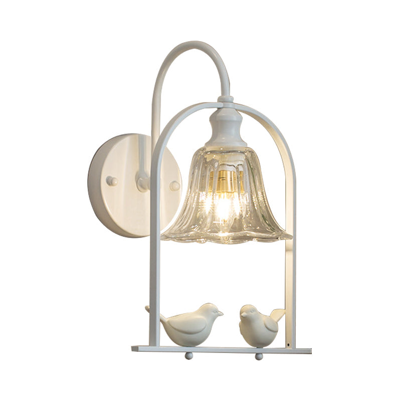 Skørter | Creative Bell Wall Lamp with Bird Decor 1 Light Transparent Glass LED Wall Light for Balcony