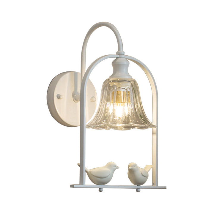 Skørter | Creative Bell Wall Lamp with Bird Decor 1 Light Transparent Glass LED Wall Light for Balcony