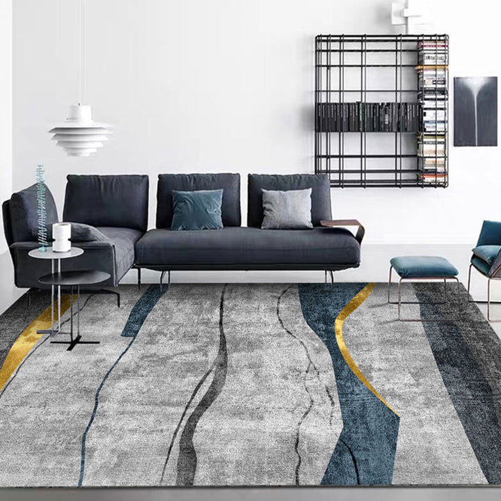 Lisslune | Steampunk Living Room Carpet Dark Color Line Art Abstract Carpet Polyester Non-Slip Background Carpet for Living Room
