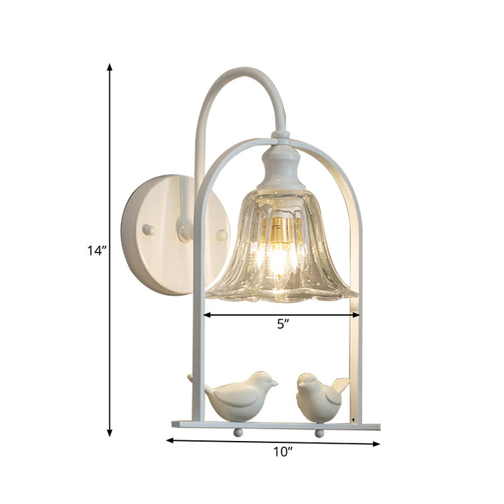 Skørter | Creative Bell Wall Lamp with Bird Decor 1 Light Transparent Glass LED Wall Light for Balcony
