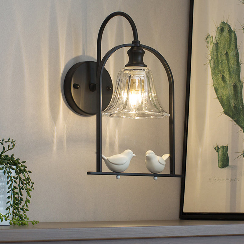 Skørter | Creative Bell Wall Lamp with Bird Decor 1 Light Transparent Glass LED Wall Light for Balcony