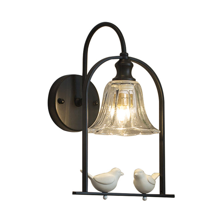 Skørter | Creative Bell Wall Lamp with Bird Decor 1 Light Transparent Glass LED Wall Light for Balcony
