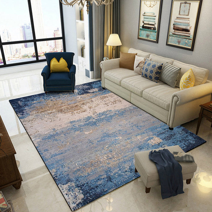 Lisslune | Modern abstract rug Blue Polyester Machine washable Non-slip back Pet-friendly rug for indoors