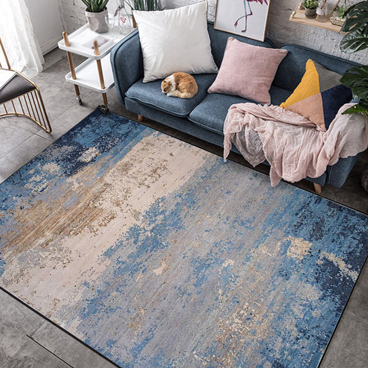Lisslune | Modern abstract rug Blue Polyester Machine washable Non-slip back Pet-friendly rug for indoors