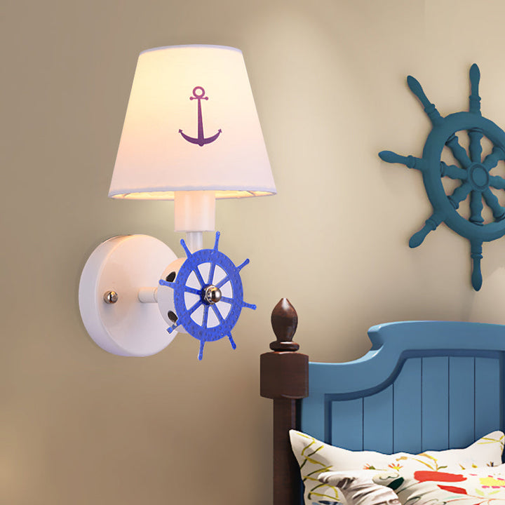 Skørter | 1 Bulb Conical Shade Wall Lamp Nautical Fabric Wall Light in White for the Study