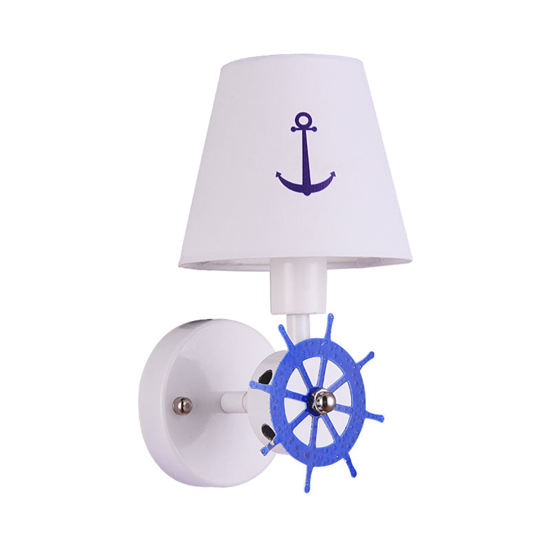 Skørter | 1 Bulb Conical Shade Wall Lamp Nautical Fabric Wall Light in White for the Study