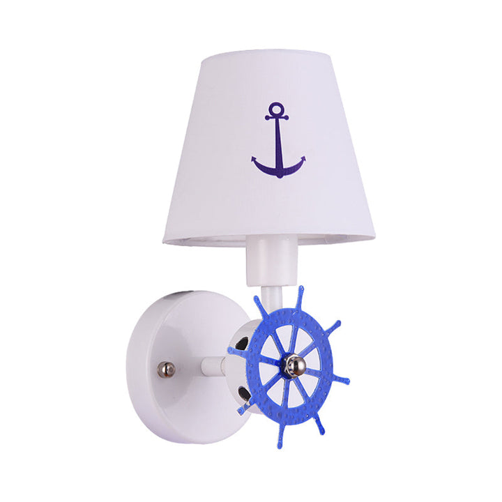 Skørter | 1 Bulb Conical Shade Wall Lamp Nautical Fabric Wall Light in White for the Study