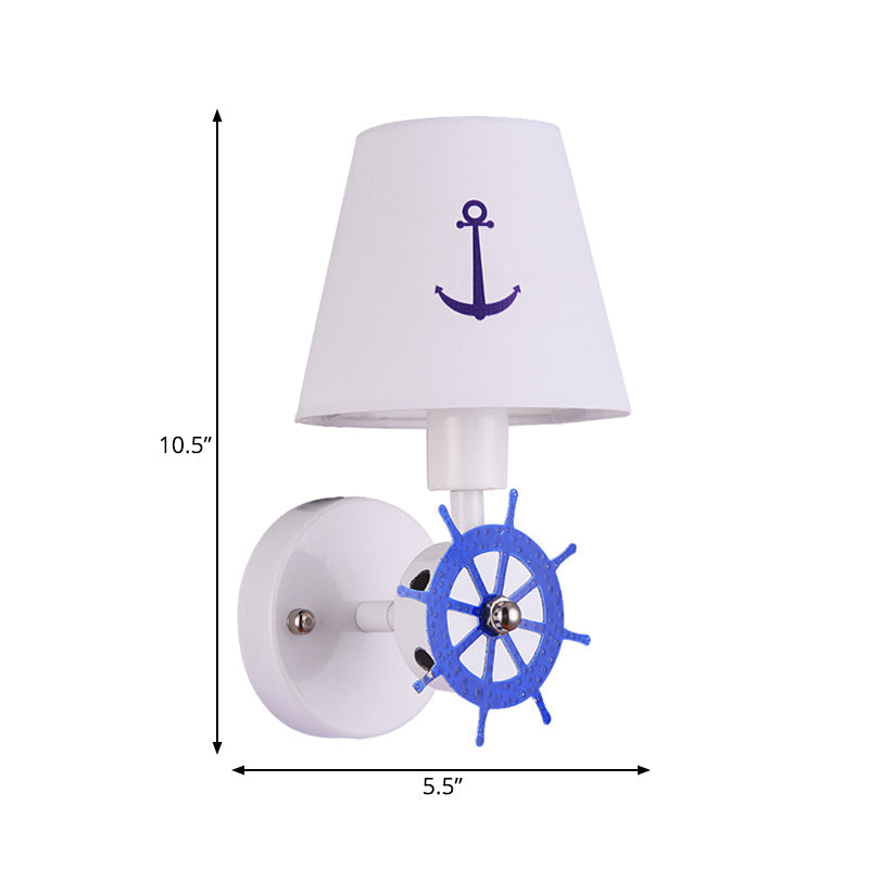 Skørter | 1 Bulb Conical Shade Wall Lamp Nautical Fabric Wall Light in White for the Study