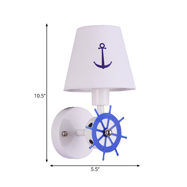 Skørter | 1 Bulb Conical Shade Wall Lamp Nautical Fabric Wall Light in White for the Study