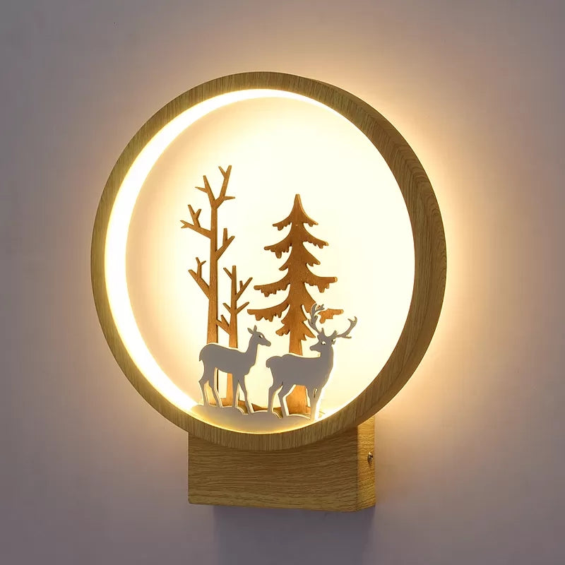 Skørter | Acrylic Ring Wall Lamp with Forest Deer Children's Room Contemporary Wall Lighting