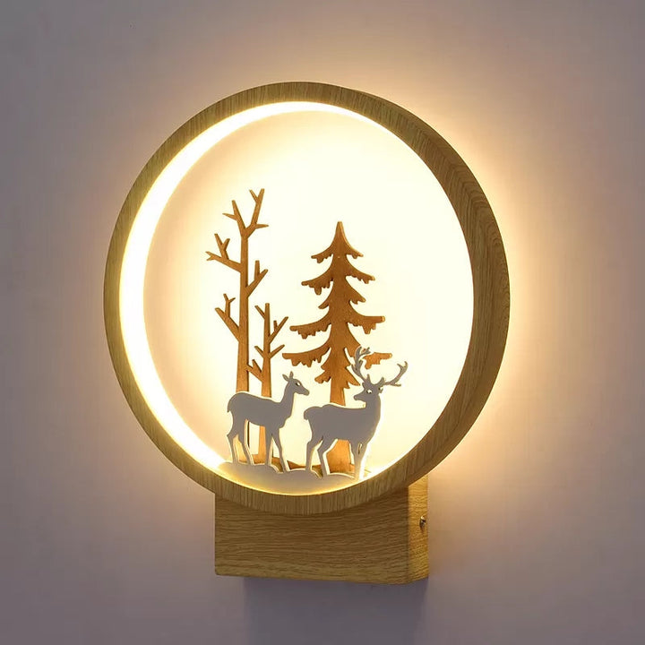 Skørter | Acrylic Ring Wall Lamp with Forest Deer Children's Room Contemporary Wall Lighting