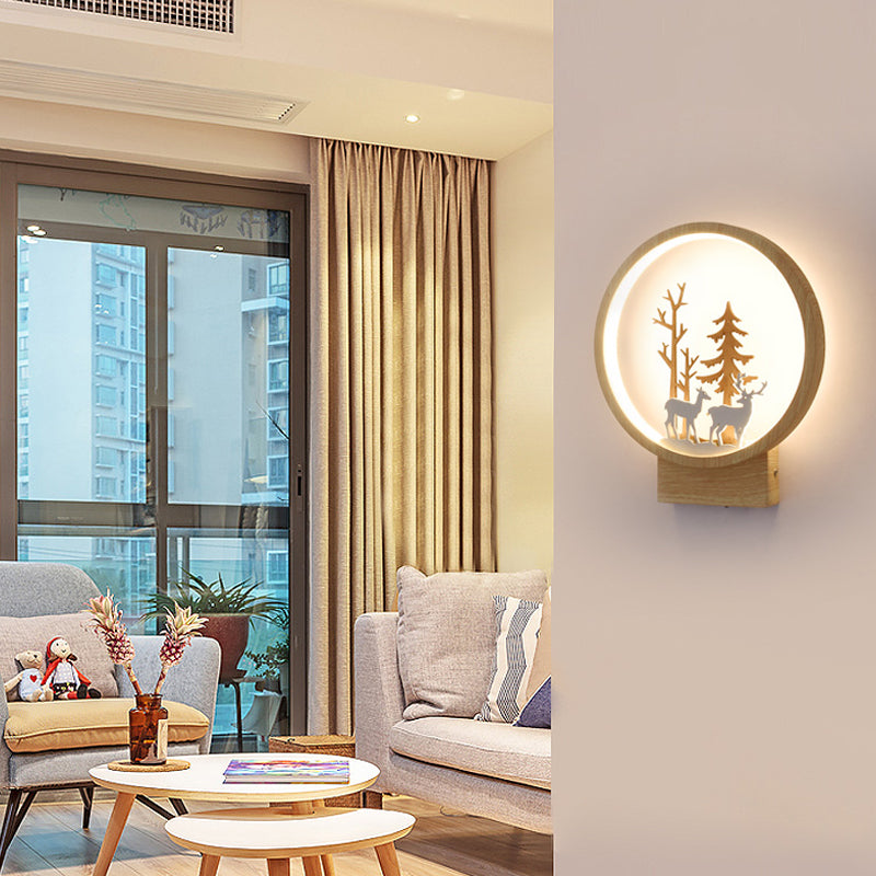 Skørter | Acrylic Ring Wall Lamp with Forest Deer Children's Room Contemporary Wall Lighting
