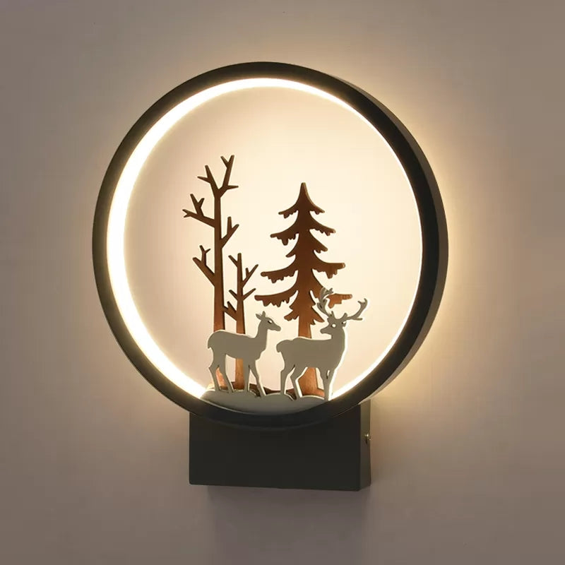 Skørter | Acrylic Ring Wall Lamp with Forest Deer Children's Room Contemporary Wall Lighting