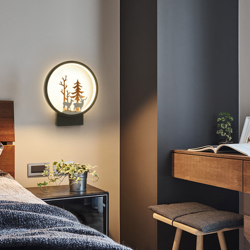Skørter | Acrylic Ring Wall Lamp with Forest Deer Children's Room Contemporary Wall Lighting