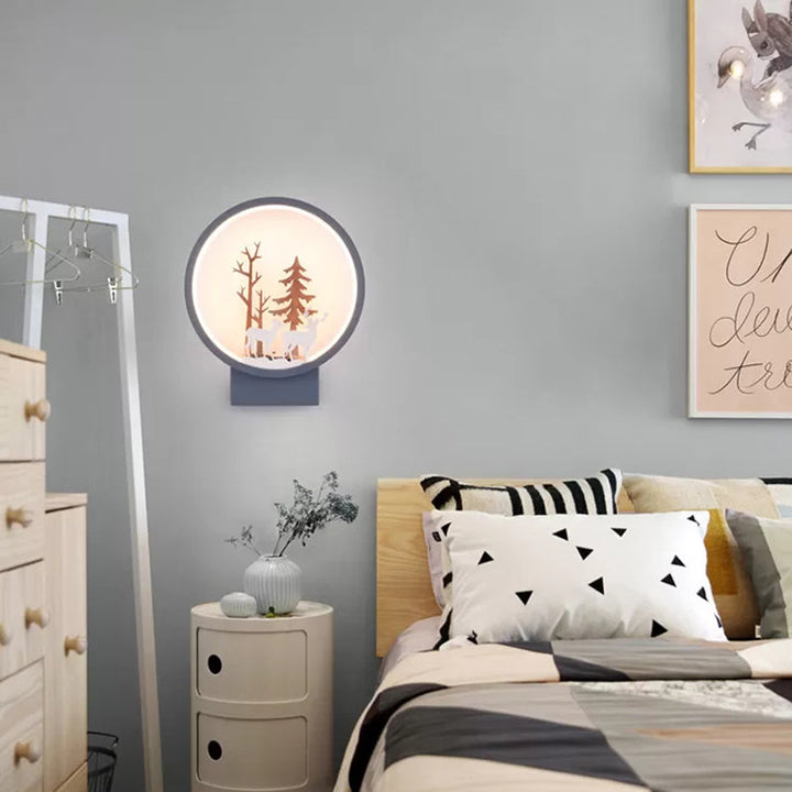 Skørter | Acrylic Ring Wall Lamp with Forest Deer Children's Room Contemporary Wall Lighting