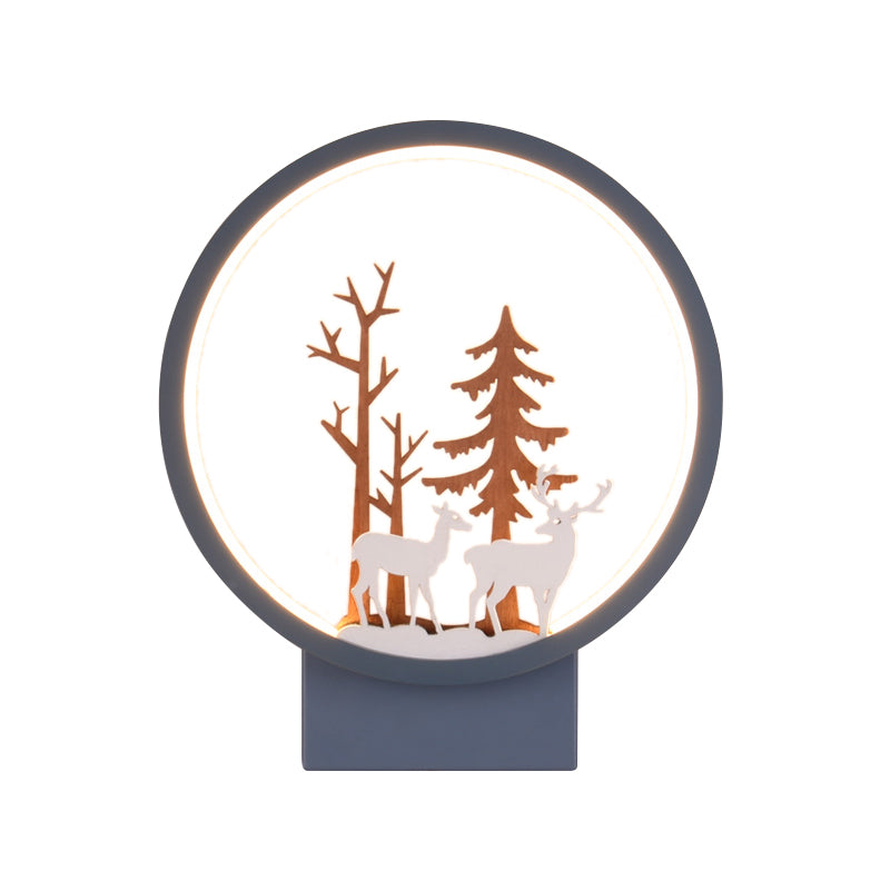 Skørter | Acrylic Ring Wall Lamp with Forest Deer Children's Room Contemporary Wall Lighting