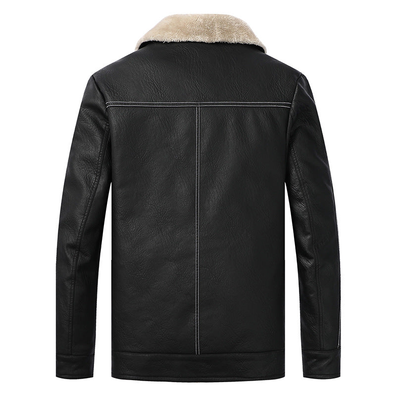 Men's Fashionable Synthetic Leather Jacket with Warm Inner Lining Lisslune