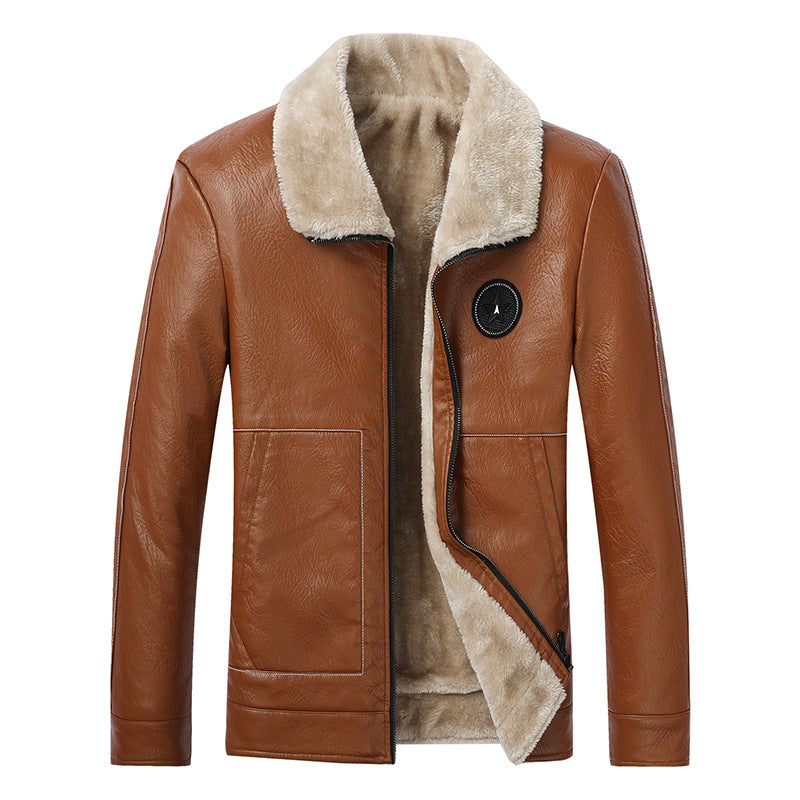 Men's Fashionable Synthetic Leather Jacket with Warm Inner Lining Lisslune