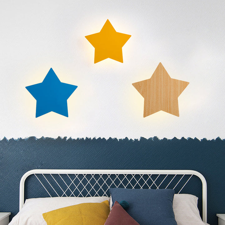 Skørter | Modern Slim Panel Star Wall Lamp Wooden LED Wall Light for Hallway Kitchen