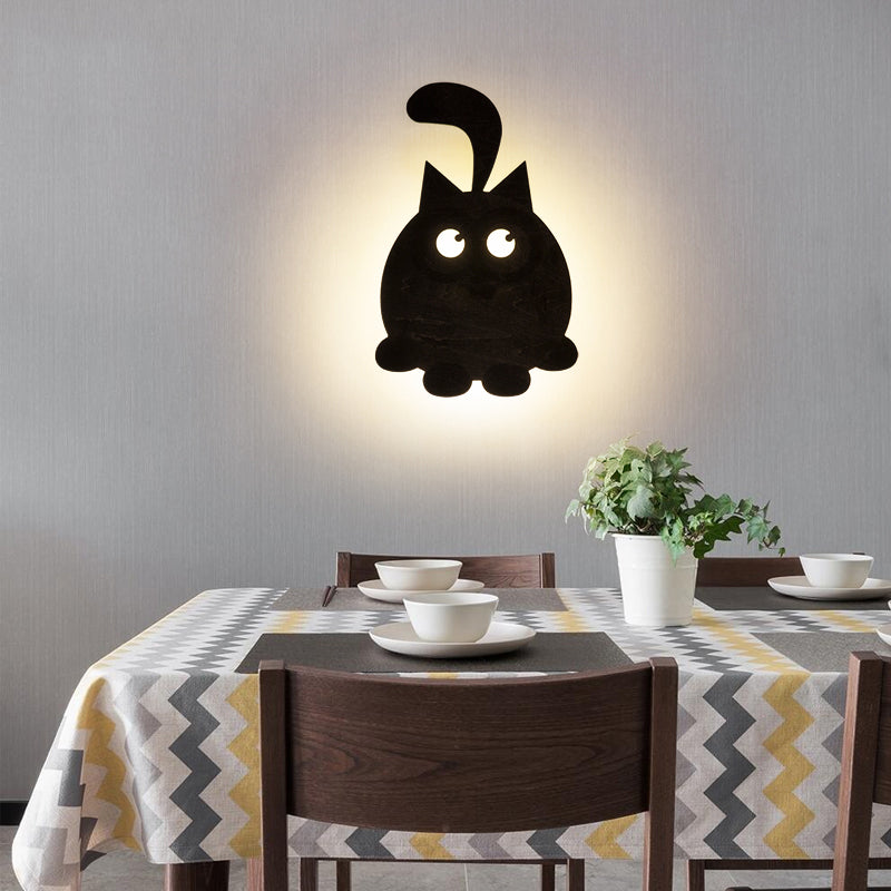 Skørter | Round Cat Wall Light Animal Wood LED Wall Lighting for Boys Girls Bedroom