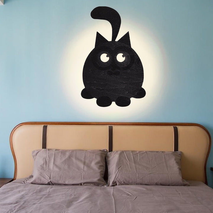 Skørter | Round Cat Wall Light Animal Wood LED Wall Lighting for Boys Girls Bedroom
