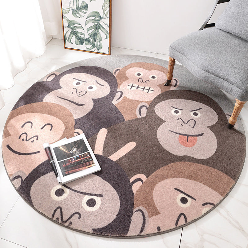 Lisslune | Brown Cartoon Style Rug Synthetic Orangutans Making Faces Rug Non-Slip Back Rug for the Children's Room