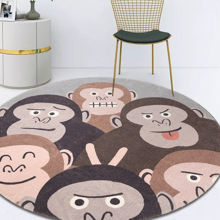 Lisslune | Brown Cartoon Style Rug Synthetic Orangutans Making Faces Rug Non-Slip Back Rug for the Children's Room