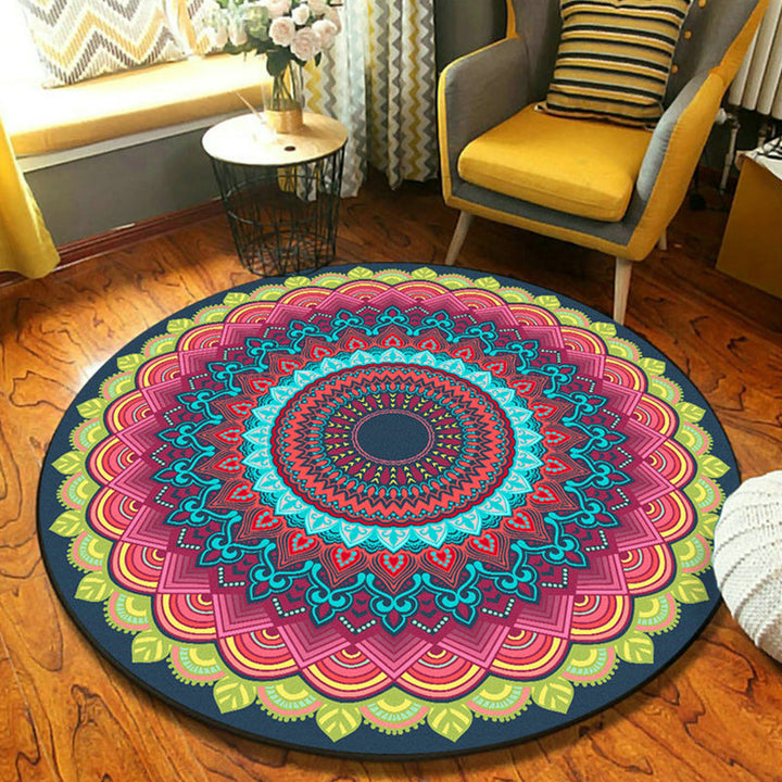 Lisslune | Fancymandala-Rug Dark Color Moroccan Rug Polyester Pet-Friendly Rug for Living Room