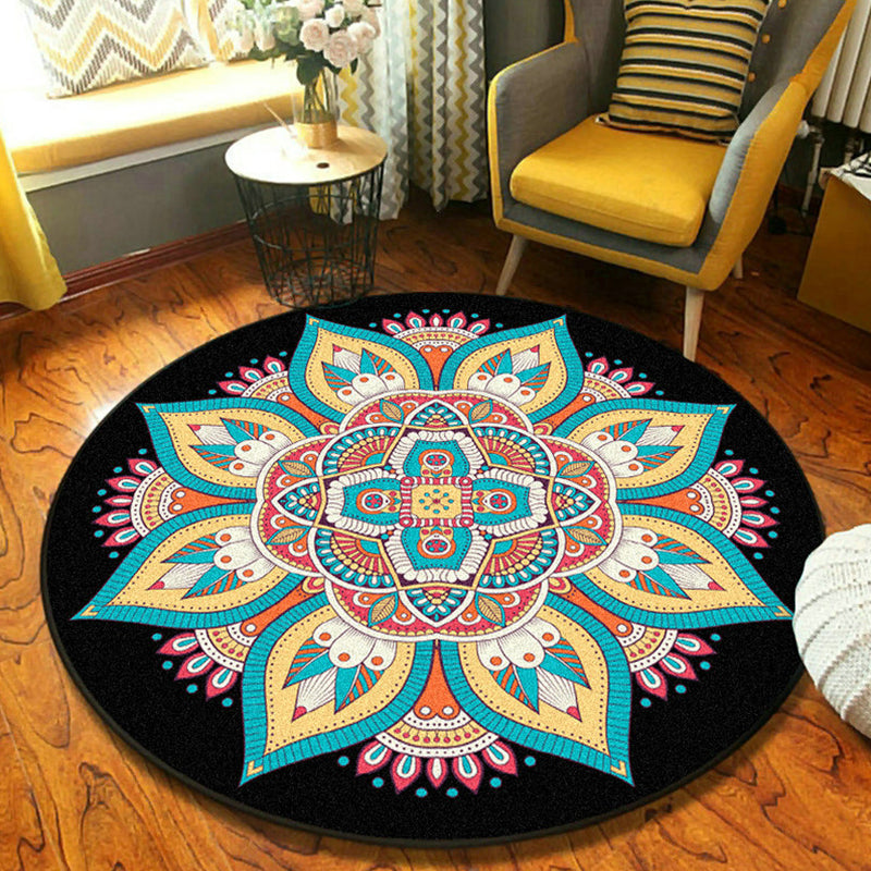 Lisslune | Fancymandala-Rug Dark Color Moroccan Rug Polyester Pet-Friendly Rug for Living Room