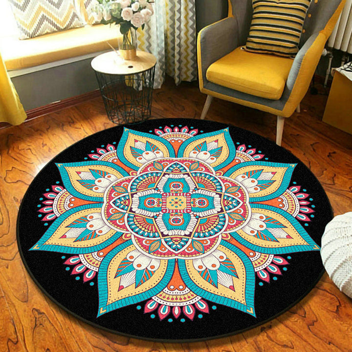 Lisslune | Fancymandala-Rug Dark Color Moroccan Rug Polyester Pet-Friendly Rug for Living Room