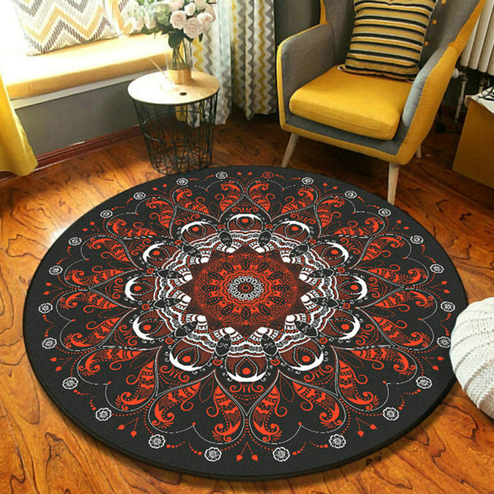 Lisslune | Fancymandala-Rug Dark Color Moroccan Rug Polyester Pet-Friendly Rug for Living Room