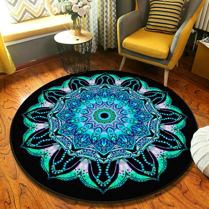 Lisslune | Fancymandala-Rug Dark Color Moroccan Rug Polyester Pet-Friendly Rug for Living Room