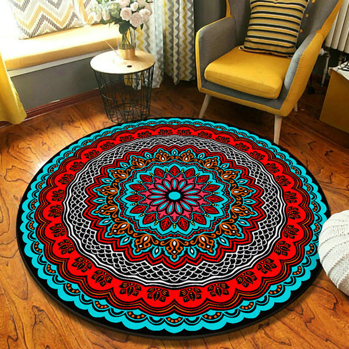 Lisslune | Fancymandala-Rug Dark Color Moroccan Rug Polyester Pet-Friendly Rug for Living Room