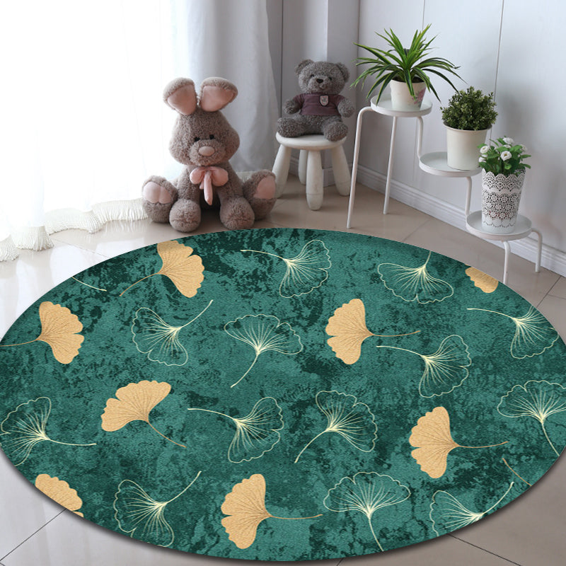 Lisslune | Green Tropical Carpet Polyester Ginkgo Leaf Print Carpet Non-Slip Rug Easy Maintenance Carpet for Home