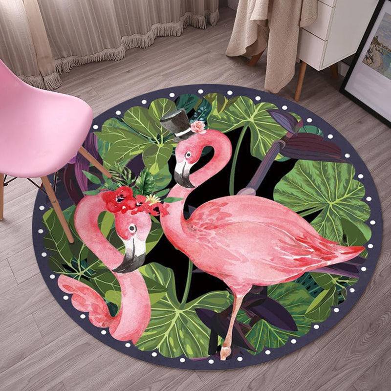 Lisslune | Multicolor Flamingo Pattern Rug Polyester Tropical Rug Non-Slip Back Machine Washable Rug for Bedroom