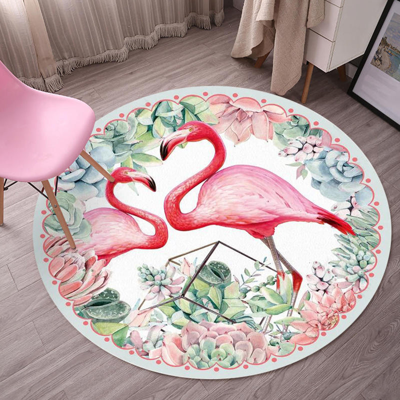 Lisslune | Multicolor Flamingo Pattern Rug Polyester Tropical Rug Non-Slip Back Machine Washable Rug for Bedroom
