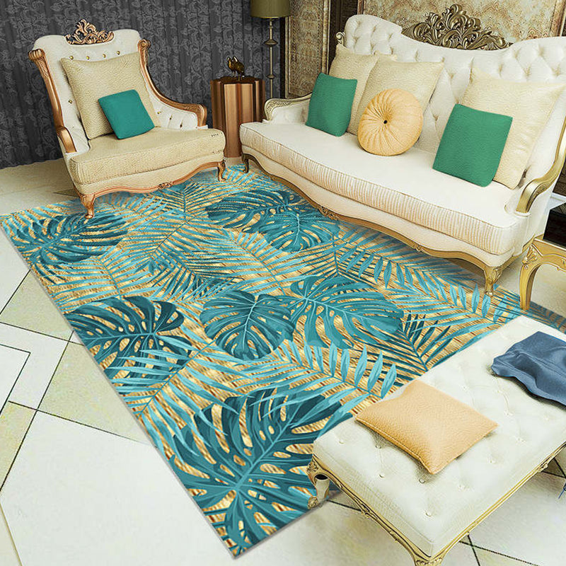 Lisslune | Multi-Color Living Room Rug Tropical Leaf and Feather Design Rug Polyester Pet-Friendly Washable Non-Slip Rug