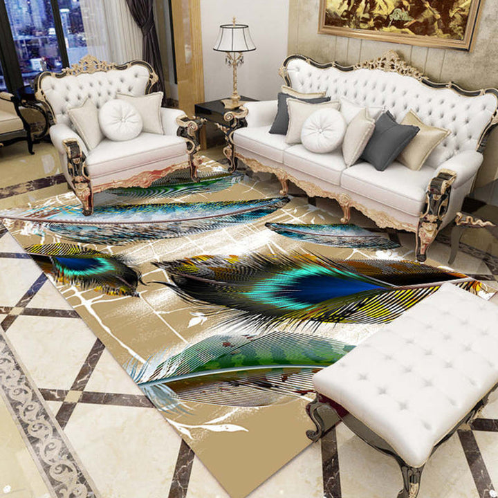 Lisslune | Multi-Color Living Room Rug Tropical Leaf and Feather Design Rug Polyester Pet-Friendly Washable Non-Slip Rug