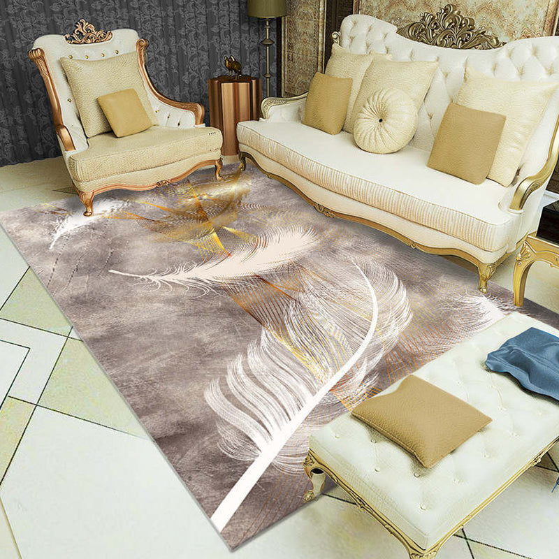 Lisslune | Multi-Color Living Room Rug Tropical Leaf and Feather Design Rug Polyester Pet-Friendly Washable Non-Slip Rug