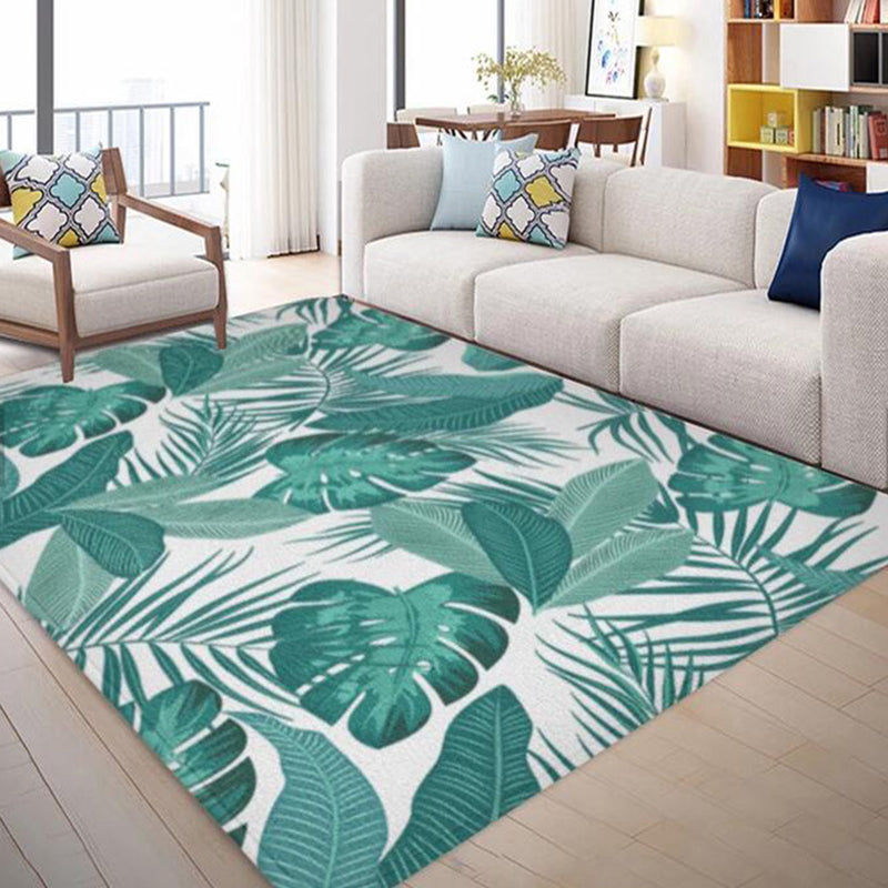 Lisslune | Tropical Leaf Pattern Carpet Green Polyester Carpet Machine Washable Non-slip Back Interior Carpet for the Living Room