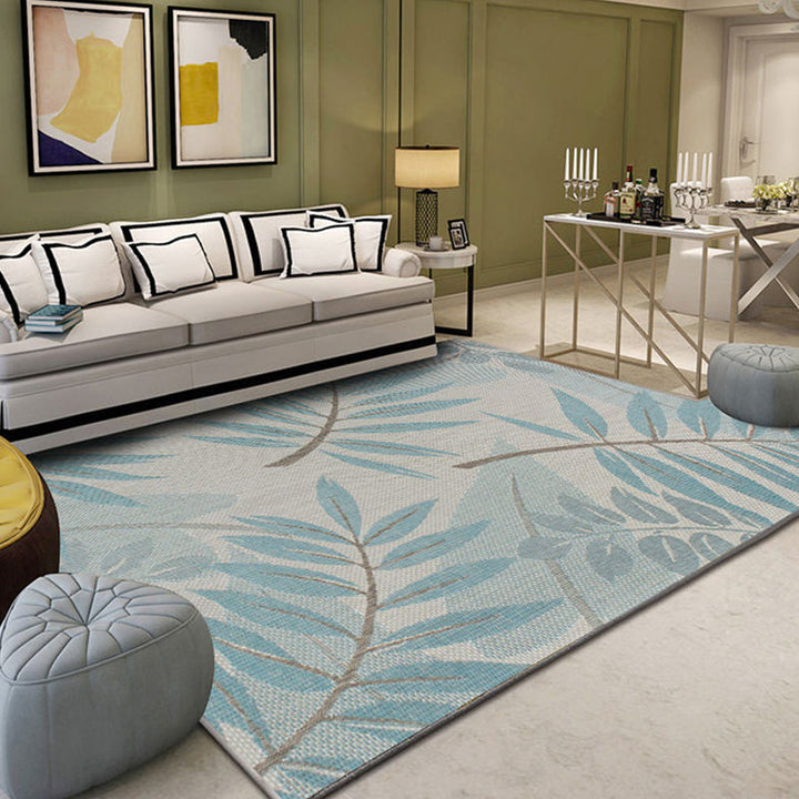 Lisslune | Tropical Leaf Pattern Carpet Green Polyester Carpet Machine Washable Non-slip Back Interior Carpet for the Living Room