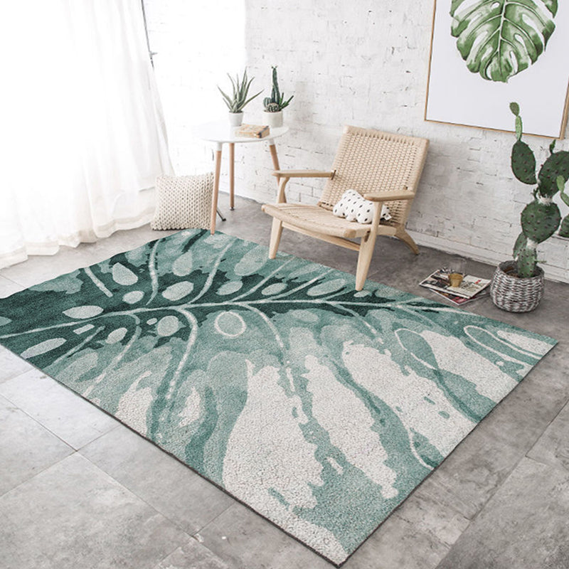 Lisslune | Tropical Leaf Pattern Carpet Green Polyester Carpet Machine Washable Non-slip Back Interior Carpet for the Living Room