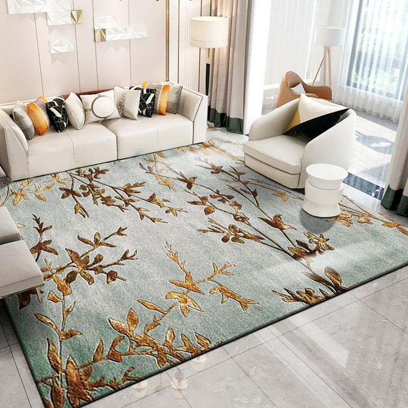 Lisslune | Classic Multicolored Oriental Carpet Polyester Branch and Bird Pattern Carpet Washable Pet Friendly Non-Slip Rug for the Living Room