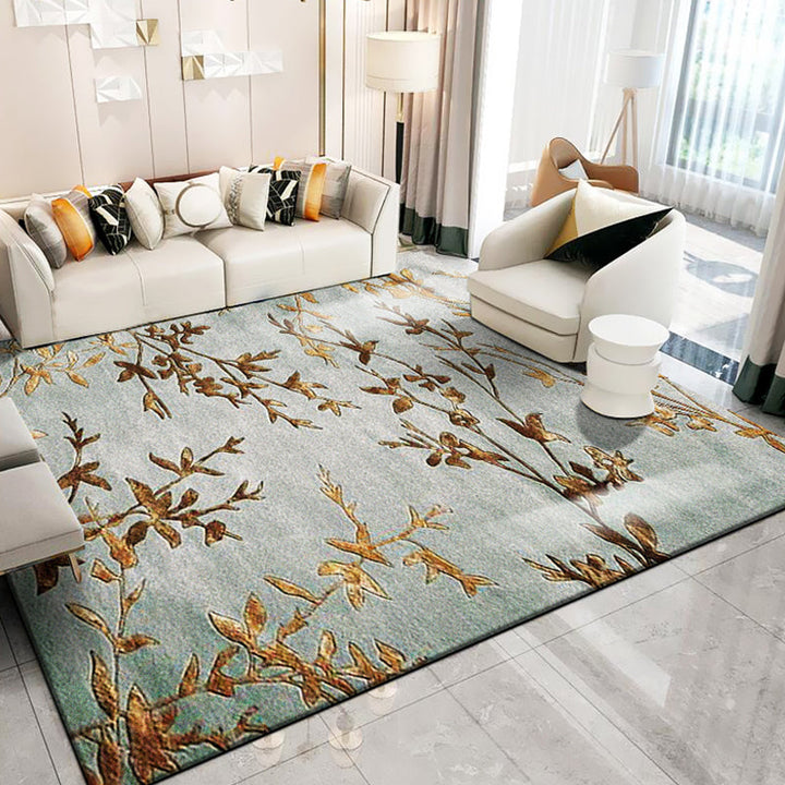 Lisslune | Classic Multicolored Oriental Carpet Polyester Branch and Bird Pattern Carpet Washable Pet Friendly Non-Slip Rug for the Living Room