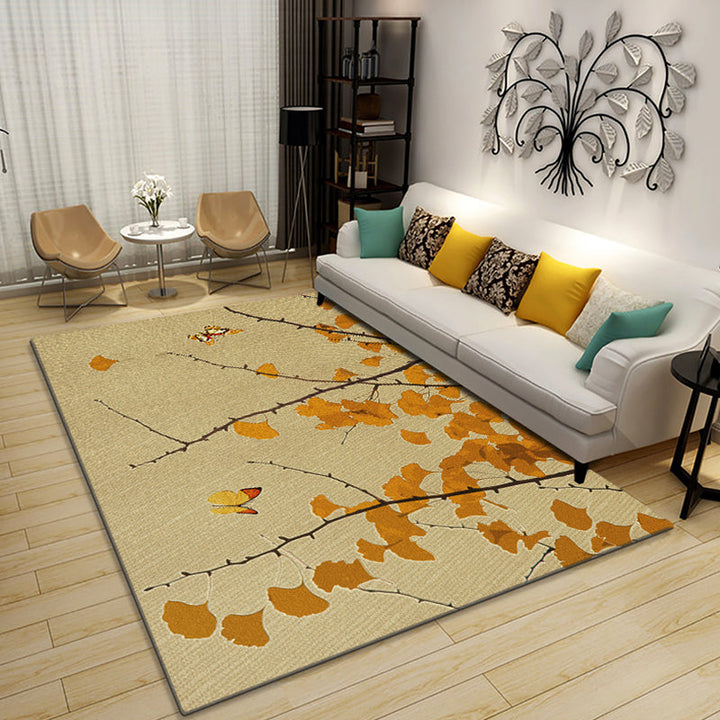 Lisslune | Classic Multicolored Oriental Carpet Polyester Branch and Bird Pattern Carpet Washable Pet Friendly Non-Slip Rug for the Living Room