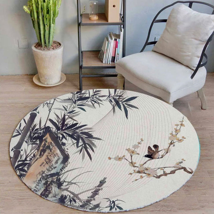 Lisslune | Unique bird pattern rug with branch Multicolored Oriental rug Polyester Machine washable Non-slip rug for balcony