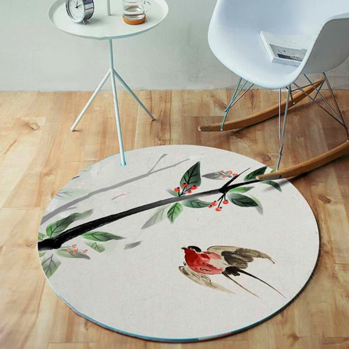 Lisslune | Unique bird pattern rug with branch Multicolored Oriental rug Polyester Machine washable Non-slip rug for balcony