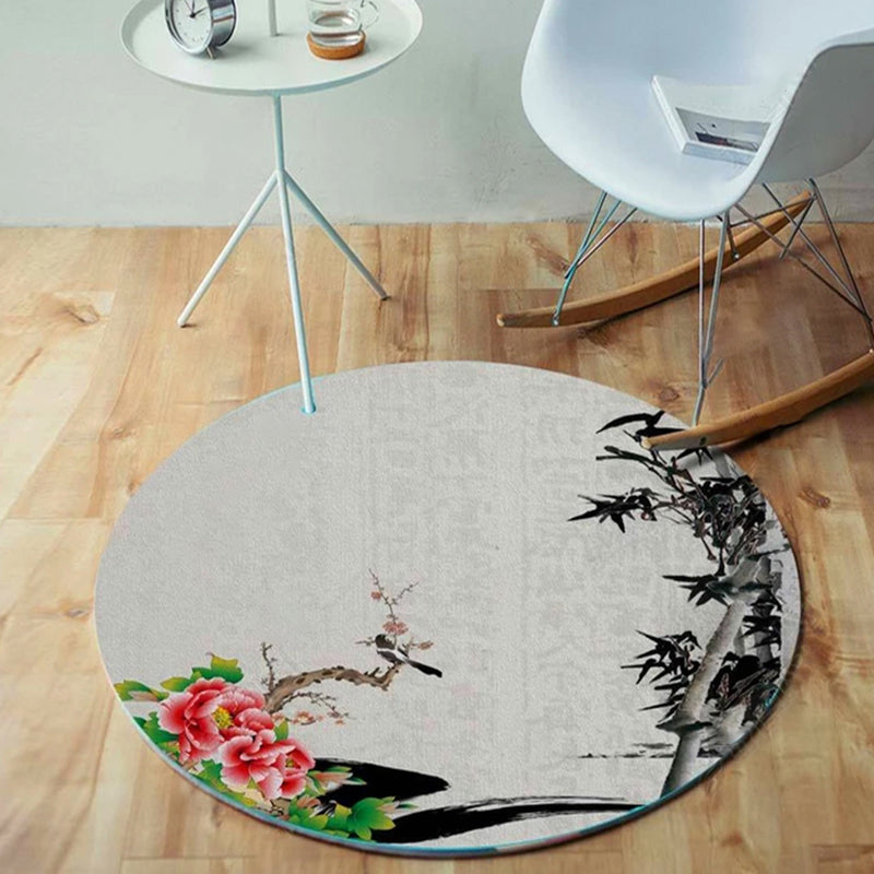 Lisslune | Unique bird pattern rug with branch Multicolored Oriental rug Polyester Machine washable Non-slip rug for balcony