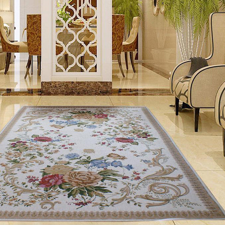Lisslune | Traditional Flower Pattern Carpet Khaki Retro Carpet Polyester Washable Pet Friendly Non-Slip Back Area Rug for Living Room